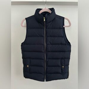 NWT J.Crew Navy Down Puffer Vest with Gold Accents